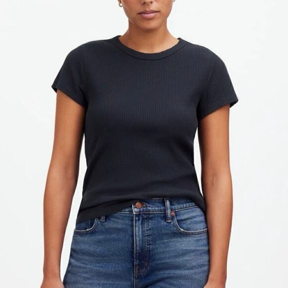 Madewell Ribbed Crewneck Tee Jet Black Size XS NWT - Picture 1 of 7